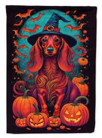 Longhair Dachshund Witchy Halloween Garden Flag Mailbox Flag Decorative Yard Flag Banner Outside Patio Artwork Yard Flower Beds, Garden Size