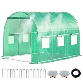 Walk-in Tunnel Greenhouse with Watering System Heavy Duty Portable Green House Protect Gardening Plants 1 Zipper Mesh Door, 8 Roll-up Windows (Color: Green, size: 10ft)