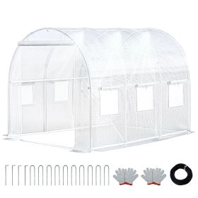 Walk-in Tunnel Greenhouse with Watering System Heavy Duty Portable Green House Protect Gardening Plants 1 Zipper Mesh Door, 8 Roll-up Windows (Color: White, size: 10ft)